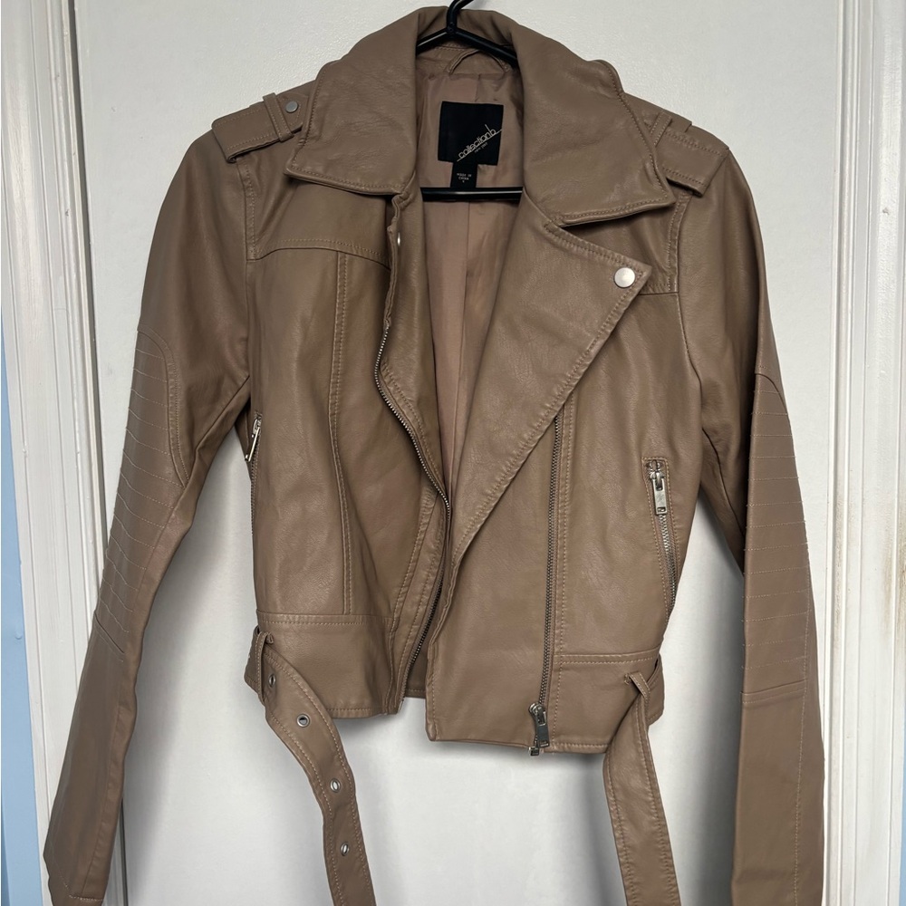 Collection B Taupe Leather Moto Jacket